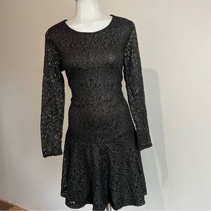 black dress women lace short sz 10 long sleeve